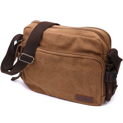 Pojemna męska torba na ramię wykonana z wytrzymałego materiału tekstylnego Vintage 22205 Brązowa 22205 zdjęcie