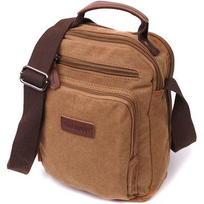 Świetna pionowa torba męska tekstylna Vintage 22236 Brązowa 22236 zdjęcie