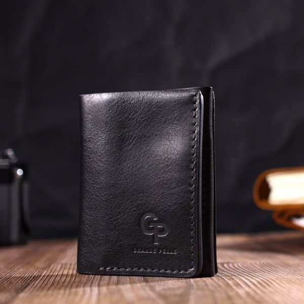 Praktyczna portmonetka unisex GRANDE PELLE 16789 Tri-fold 16789 Czarna  16789 zdjęcie