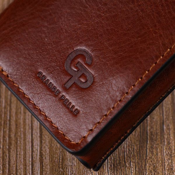 Stylowy męski portfel Tri-fold GRANDE PELLE 16786 Brązowy 16786 zdjęcie