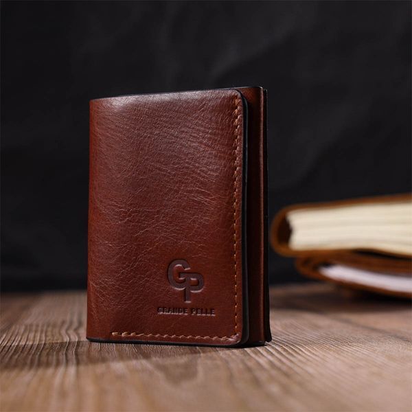 Stylowy męski portfel Tri-fold GRANDE PELLE 16786 Brązowy 16786 zdjęcie