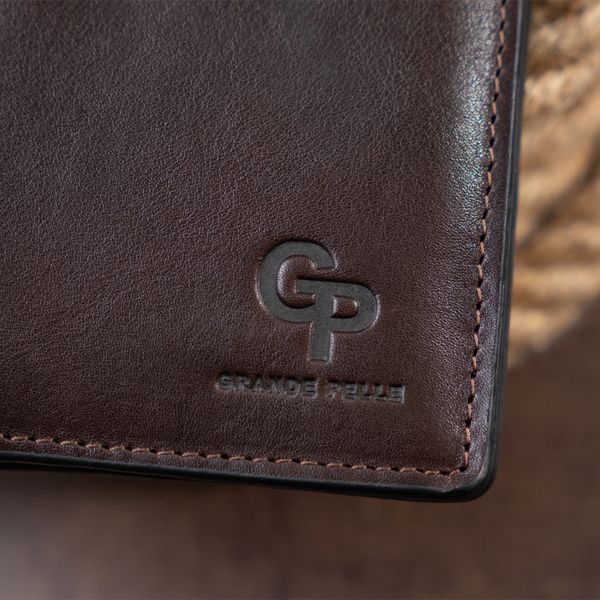 Вертикальне глянсове портмоне з накладною монетницьою GRANDE PELLE 11330 Шоколадне 11330 фото